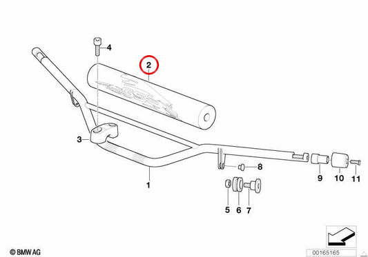 Cache tube croisé rouge/gris OEM 46637670528 pour BMW Motorrad R 1150 GS Adventure. BMW Motorrad d'origine.