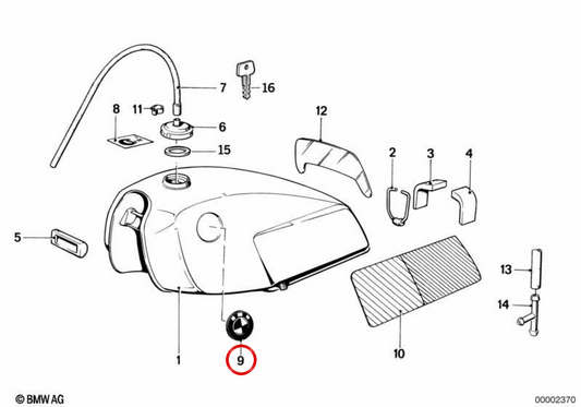 Emblema tanque OEM 46637686746 para BMW Motorrad F 650, F 650 ST, K 75, K 75 RT, K 75 S, K 100, K 100 RS. Original BMW Motorrad.