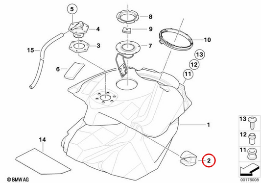 Bouchon en caoutchouc OEM 46637691691 pour réservoir de carburant sur BMW Motorrad HP2 Enduro, HP2 Megamoto. BMW Motorrad d'origine.