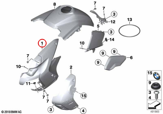 Copertura laterale sinistra OEM 46637700875 per moto BMW R1200GS (K25, 2006-2012). BMW Motorrad originale.