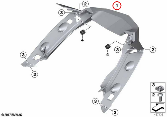 Guía de aire de refrigerador de aceite OEM 46637710445 para motos BMW K1600GT, K1600GTL, K1600Bagger. Original BMW Motorrad.
