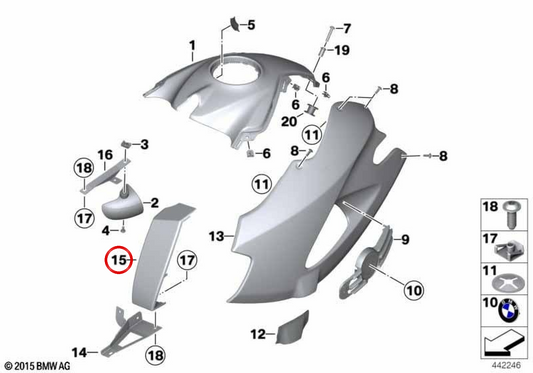 Nach links gerichtet OEM 46637710905 für BMW Motorrad HP2 Megamoto. Original BMW Motorrad.