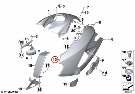 Front Left Side Trim OEM 46637713047 for BMW Motorrad HP2 Megamoto. Original BMW Motorrad.