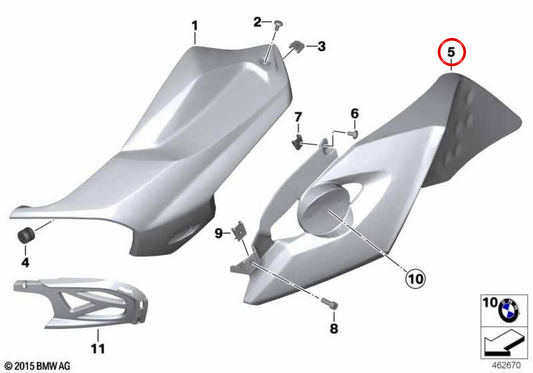 Support d'insert droit OEM 46637713502 pour BMW Motorrad K1300R, K1200R et plus. BMW Motorrad d'origine.