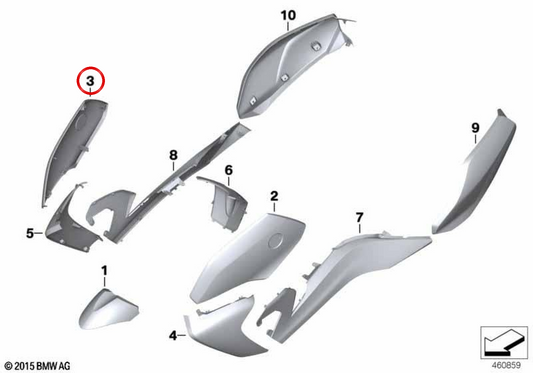 Lateral coating Right above OEM 46637725054 for bmw C 650 GT motorcycles (K19). Original BMW Motorrad.