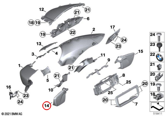 Left Speaker Cover OEM 46637924049 for BMW Motorrad R 18 Transcontinental. Original BMW Motorrad.