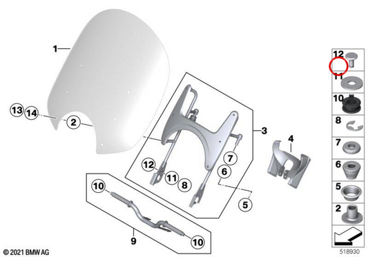Support de pare-brise OEM 46637924133 pour BMW Motorrad R 18, R 18 Classic. BMW Motorrad d'origine.