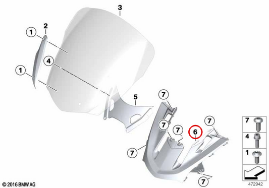 Tampa do regulador de pára-brisa OEM 46637924138 para motocicletas BMW K1600 GT, K1600 GTL, K1600 Bagger. Originais BMW Motorrad.