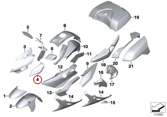 Déflecteur droit OEM 46637925538 pour BMW Motorrad K1600 GTL, K1600 GT. BMW Motorrad d'origine.
