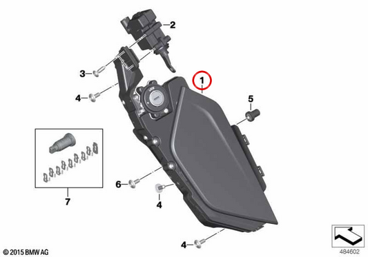 Caselliera laterale sinistra MONOLITH-MET. OEM 46638350511 per moto BMW K1600 GT e K1600 GTL K48 (2015-2021). Originale BMW Motorrad.