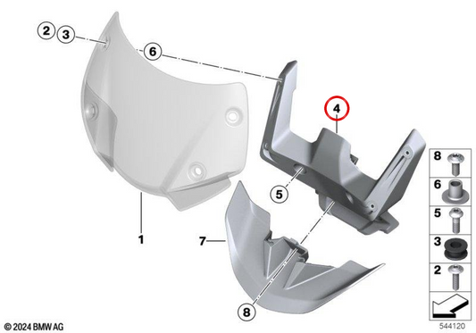 Suporte de pára-brisa OEM 46638382576 para BMW Motorrad R1250R, R1200R. Originais BMW Motorrad.