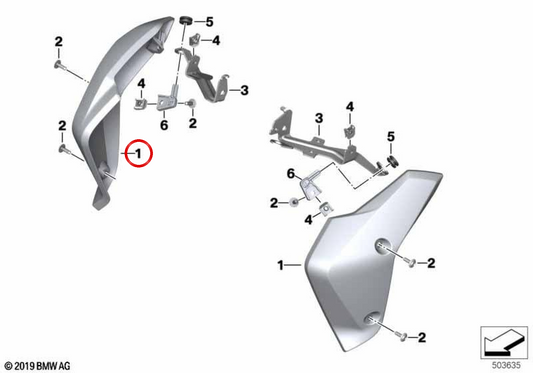 Kühlerverkleidung rechts Edelstahl OEM 46638382816 für BMW Motorrad R 1250 R. Original BMW Motorrad.