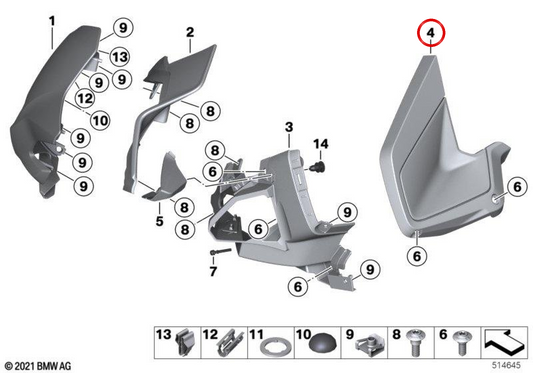 Rechte Lautsprecherverkleidung OEM 46638382840 für BMW R 1250 RT, R 1200 RT Motorräder. Original BMW Motorrad.