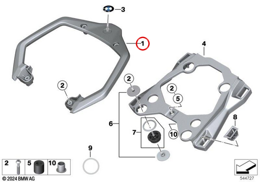 Poignée arrière OEM 46638392379 pour motos BMW S 1000 XR (K69) 2019-2025. BMW Motorrad d'origine.