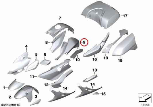 Linker Tankabschluss OEM 46638393163 für BMW K 1600 GT, K 1600 GTL Motorräder. Original BMW Motorrad.