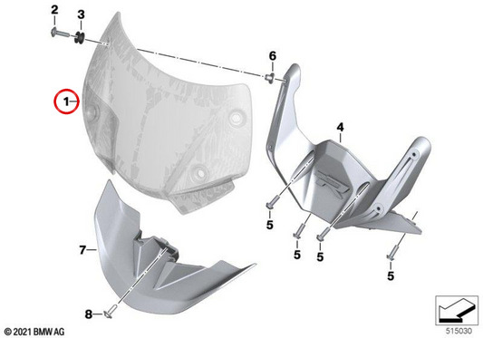 OEM sports windshield 46638394311 for BMW R 1200 R, R 1250 R motorcycles. Original BMW Motorrad.