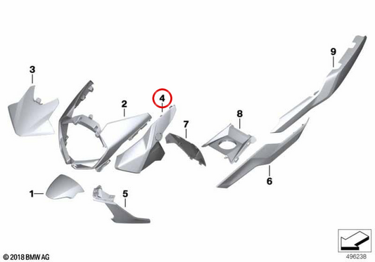 Parte lateral da carenagem superior direita OEM 46638394634 para motocicletas BMW C 400 GT (K08) de 04/2018 a 03/2025. Originais BMW Motorrad.