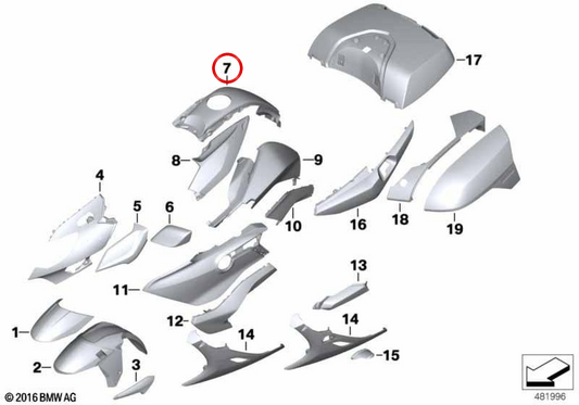 Copertura serbatoio centrale SPARKLING-STORM4 OEM 46638394690 per BMW Motorrad K1600 GT, K1600 GTL (09/2015 - 07/2021). BMW Motorrad originale.