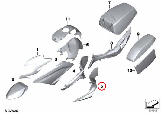 Spoiler direito do motor OEM 46638402074 para motocicletas BMW R 1250 RT, R 1200 RT. Originais BMW Motorrad.