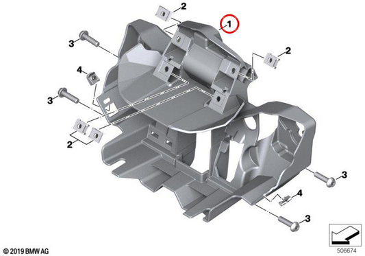 Soporte revestimiento frontal OEM 46638403876 para motos BMW F 900 XR, F 900 XR 25, F 900 XR A2. Original BMW Motorrad.