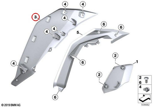 Garniture de radiateur gauche OEM 46638403911 pour motos BMW F 900 XR (K84). BMW Motorrad d'origine.