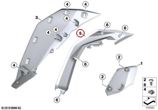 Garniture intérieure gauche OEM 46638403913 pour motos BMW F 900 XR, F 900 XR A2. BMW Motorrad d'origine.