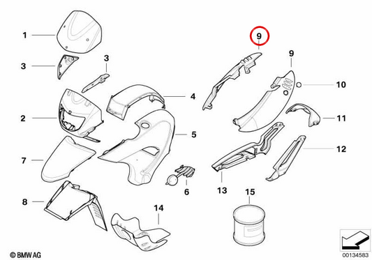 Lateral imprimado trasero izquierdo OEM 46638521563 para BMW Motorrad F 650 GS, F 650 GS Dakar, G 650 GS. Original BMW Motorrad.