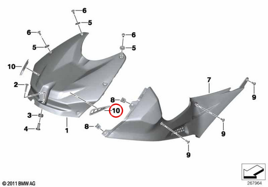 Grade esquerda da tampa do tanque OEM 46638522129 para BMW Motorrad K42 HP4, K46 S 1000 RR. Originais BMW Motorrad.