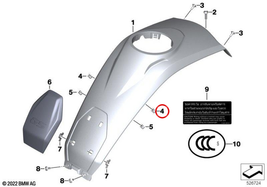 Grapa de fijación OEM 46638522828 para motos BMW R 1250 GS, R 1250 RT, R nineT, S 1000 XR, M 1000 XR, R 18, K 1600 GT… y más. Original BMW Motorrad.