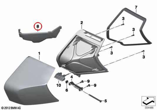 Compartimento de armazenamento do suplemento direito OEM 46638527098 para motocicletas BMW C 650 GT (K19). Originais BMW Motorrad.