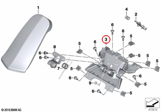 Tankdeckelscharnier OEM 46638527127 für BMW C 650 GT (K19, 2011-2020) Motorräder. Original BMW Motorrad.