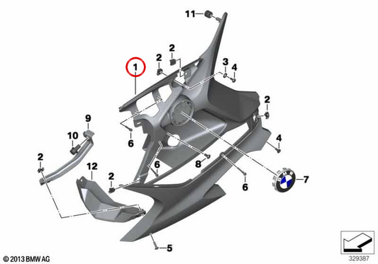 Pieza inferior del carenado izquierdo OEM 46638527981 para BMW Motorrad F800GT, F800S, F800ST. Original BMW Motorrad.