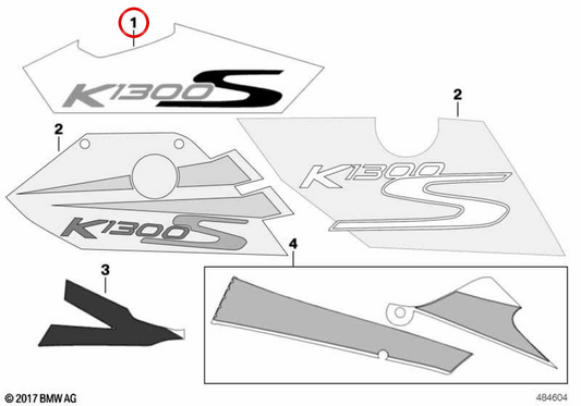 Schriftzug hinten links OEM 46638528367 für BMW K1200S, K1300S Motorräder. Original BMW Motorrad.