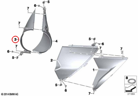 Déflecteur d'air extérieur droit OEM 46638529332 pour motos BMW R 1200 RT, R 1250 RT. BMW Motorrad d'origine.