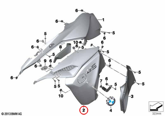 Linke Ansaug-Entlüftungsrohrabdeckung OEM 46638530529 für BMW F800GS Adventure-Motorräder. Original BMW Motorrad.