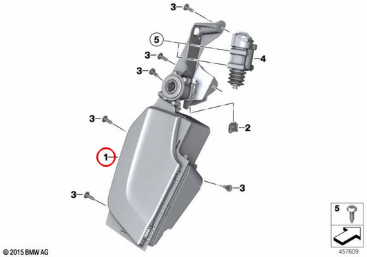 Left locker OEM 46638535135 for BMW Motorrad K 1600 GT, K 1600 GTL (06/2013 - 08/2016). Original BMW Motorrad.