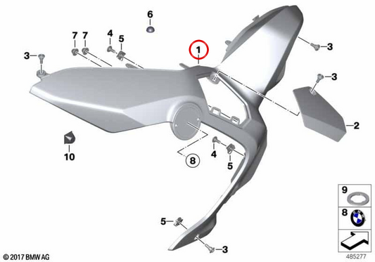 Copertura sinistra del condotto di aspirazione OEM 46638536939 per moto BMW R 1200 GS Adventure e R 1250 GS Adventure. BMW Motorrad originale