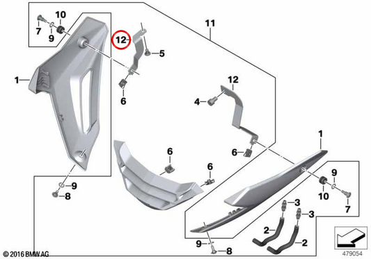 Left engine spoiler support OEM 46638544719 for BMW S 1000 RR, S 1000 R, S 1000 XR motorcycles. Original BMW Motorrad.