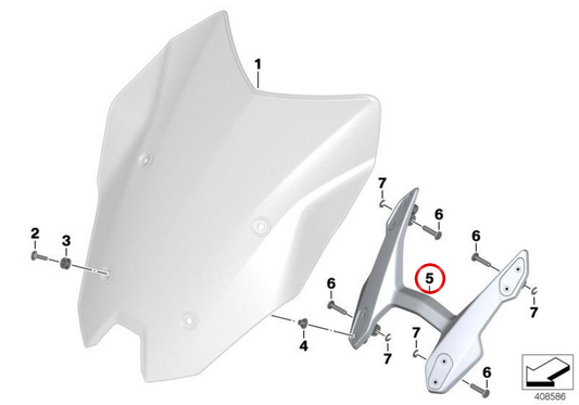 OEM-Scheibenhaltesatz 46638545307 für BMW Motorrad R 1200 RS und R 1250 RS (K54). Original BMW Motorrad.