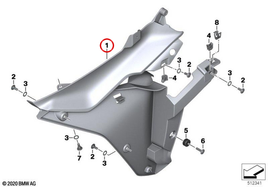Parte rivestimento interno lato sinistro OEM 46638545321 per moto BMW R1200RS, R1250RS. BMW Motorrad originale.