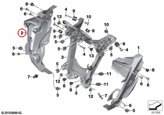 Couvercle de support avant droit OEM 46638546348 pour motos BMW F800R (K73). BMW Motorrad d'origine.