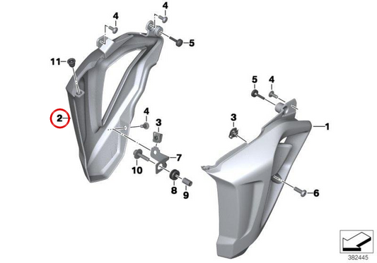 Cubierta del radiador derecho OEM 46638546358 para motos BMW F 800 R (K73). Original BMW Motorrad.