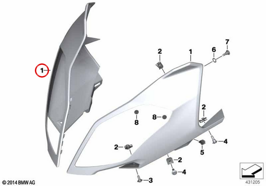 Parte superior revestimiento izquierdo OEM 46638549011 para BMW Motorrad S 1000 XR (K49). Original BMW Motorrad.