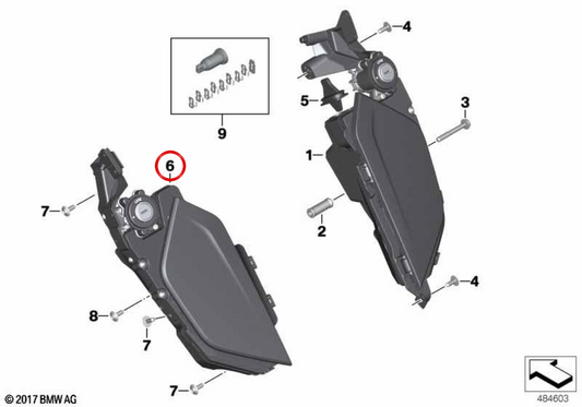 Casaco esquerdo OEM 46638551708 para motos BMW K 1600 GT, K 1600 GTL e K 1600 Bagger. Original BMW Motorrad.