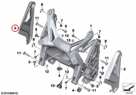 Moulure de réglage de pare-brise droit OEM 46638553988 pour BMW Motorrad S 1000 XR (K49). BMW Motorrad d'origine.