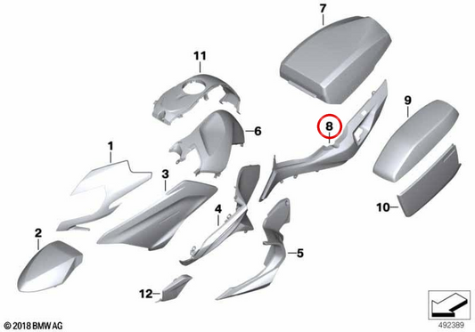 Alpinweiße hintere rechte Seitenabdeckung OEM 46638556170 für BMW Motorrad R1200RT, R1250RT. Original BMW Motorrad.