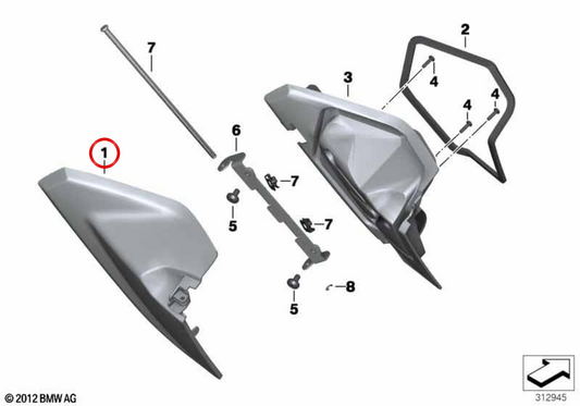 Modanatura vano portaoggetti destro OEM 46638556368 per BMW Motorrad C 650 Sport. BMW Motorrad originale.