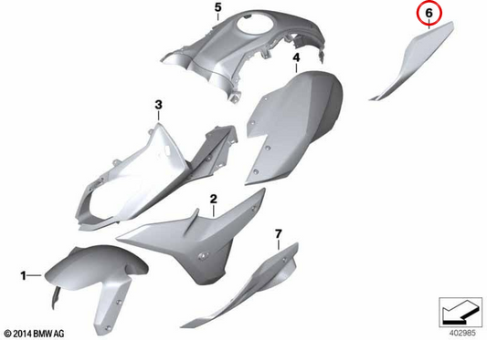 Moulure latérale arrière gauche gris métallisé mat OEM 46638556733 pour motos BMW R 1200 R, R 1250 R, R 1200 RS, R 1250 RS. Original BMW Motorrad.