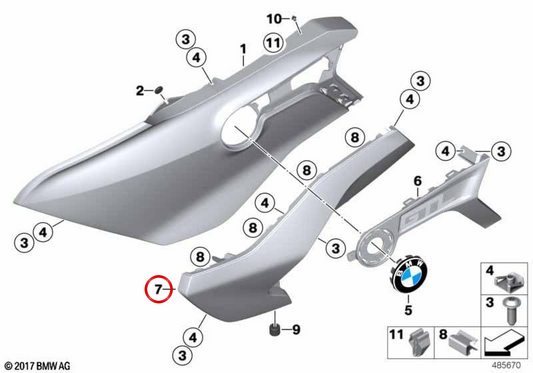 Untere rechte Seitenverkleidung OEM 46638562522 für BMW K1600 GTL, K1600 Bagger Motorräder... und mehr. Original BMW Motorrad.