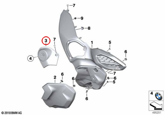 Rechte Seitenabdeckung OEM 46638564062 für BMW R1250GS Adventure (K51) 2018-2024 Motorräder. Original BMW Motorrad.